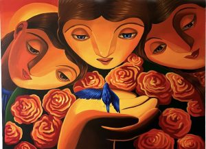 Annabel Faustin « L’oiseau bleu ! » 2022 , Acrylic on canvas, 100x81 cm