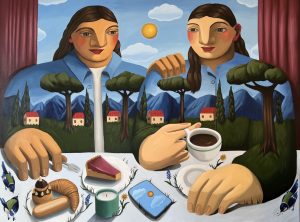 Annabel Faustin Title : ‘Deux amies au Café’ Size : 130 x 97 cm Medium: Acrylic on canvas